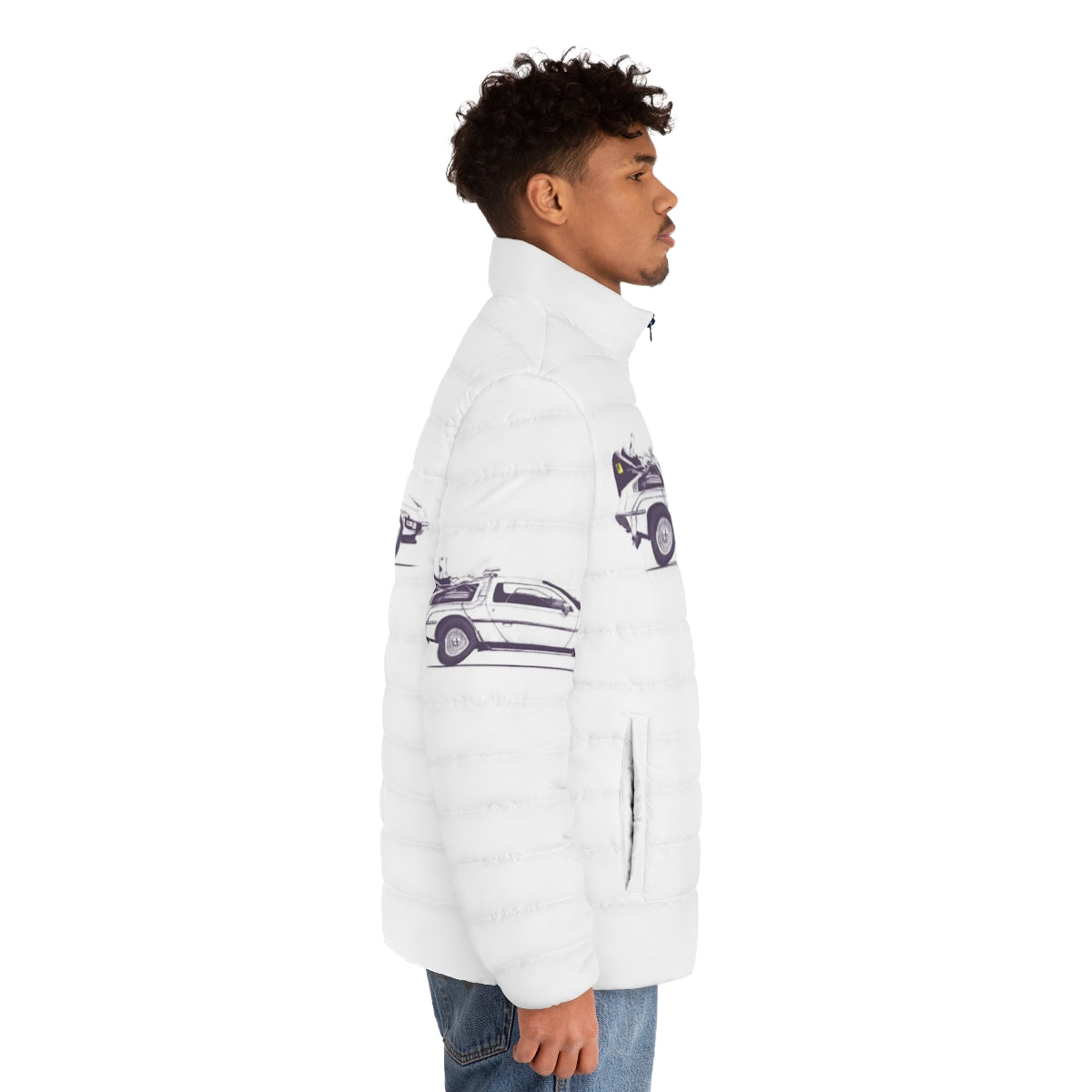 Delorean Puffer Jacket with Back to the Future Inspired Design - men side right