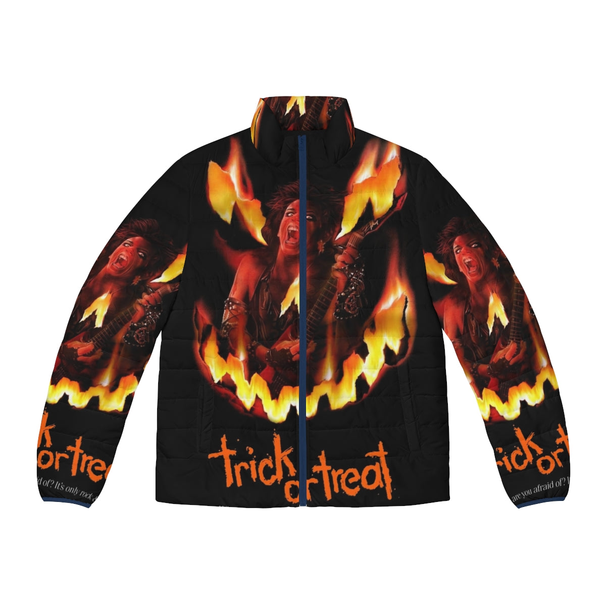 Trick Or Treat Puffer Jacket, a retro-inspired rock 'n' roll Halloween puffer jacket