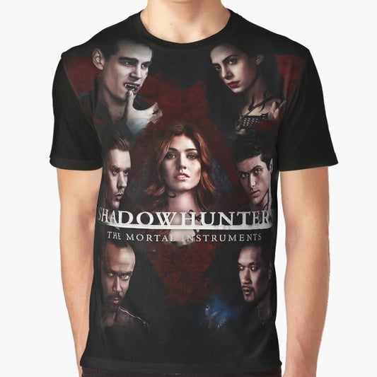 Shadowhunters The Mortal Instruments Graphic T-Shirt featuring Clary Fray, Jace Wayland, Alec Lightwood, and Magnus Bane