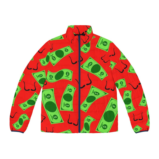 Money Heist Dollars Puffer Jacket with iconic pattern and characters