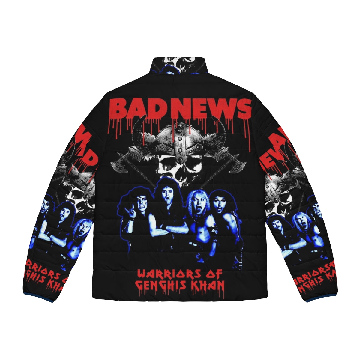 Bad News Puffer Jacket - Iconic 90s comedy-inspired metal band design - Back