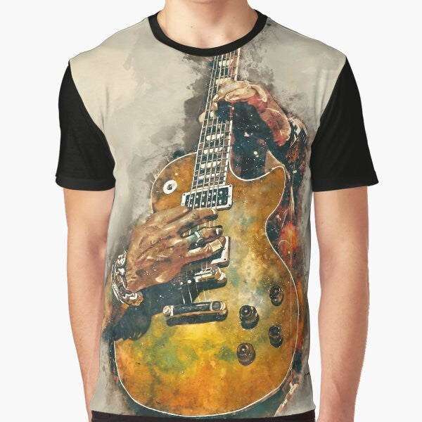 Watercolor electric guitar graphic t-shirt featuring Slash's iconic guitar