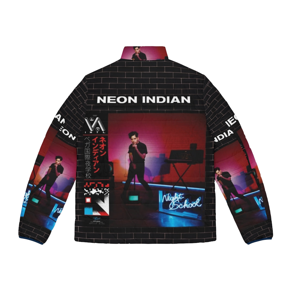 Neon Indian Vega Intl Night School Puffer Jacket, featuring electronic music and indie bands - Back