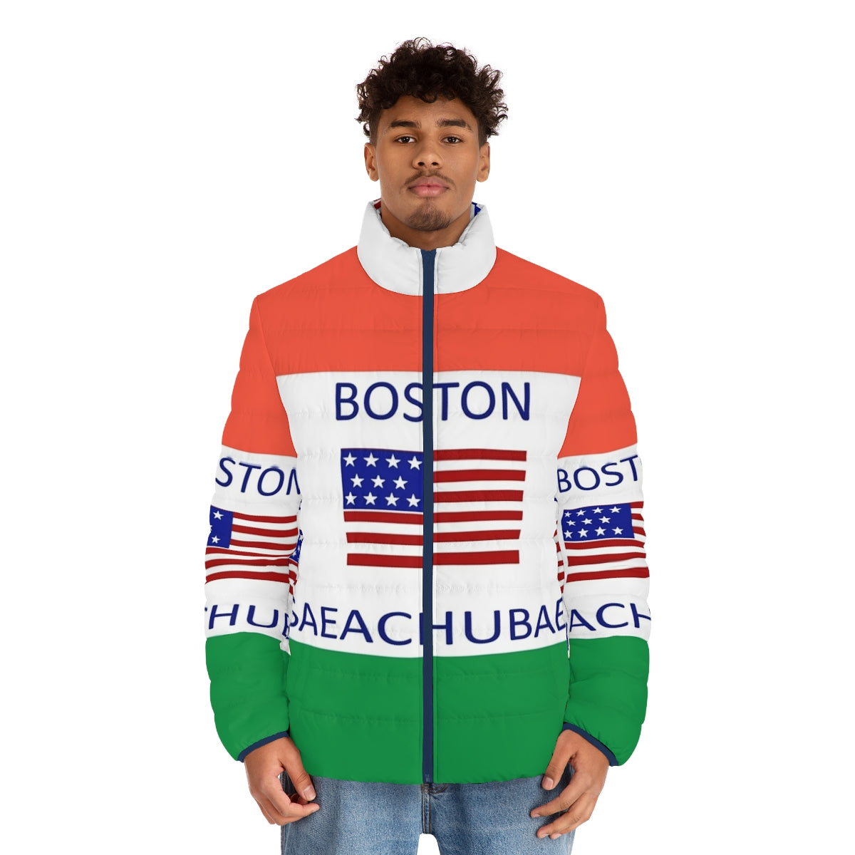 Boston Massachusetts meme puffer jacket - men front