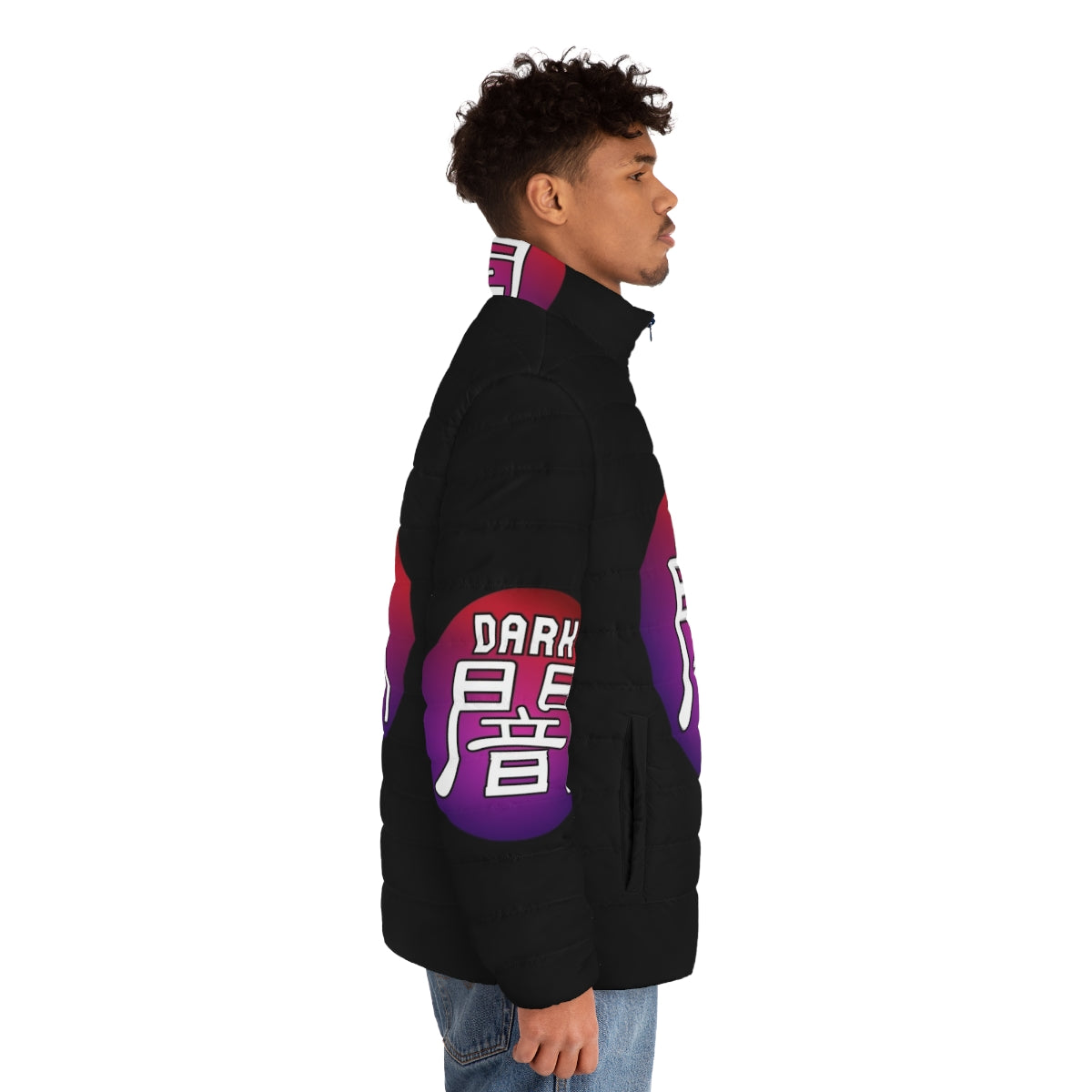 Dark Attribute Yugioh Puffer Jacket - Anime Inspired Outerwear - men side right