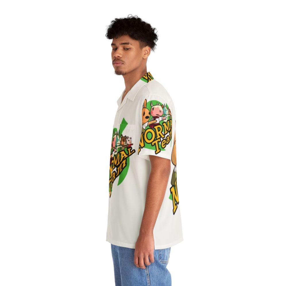 Colorful Hawaiian-style shirt with Animal Crossing character designs - People Left