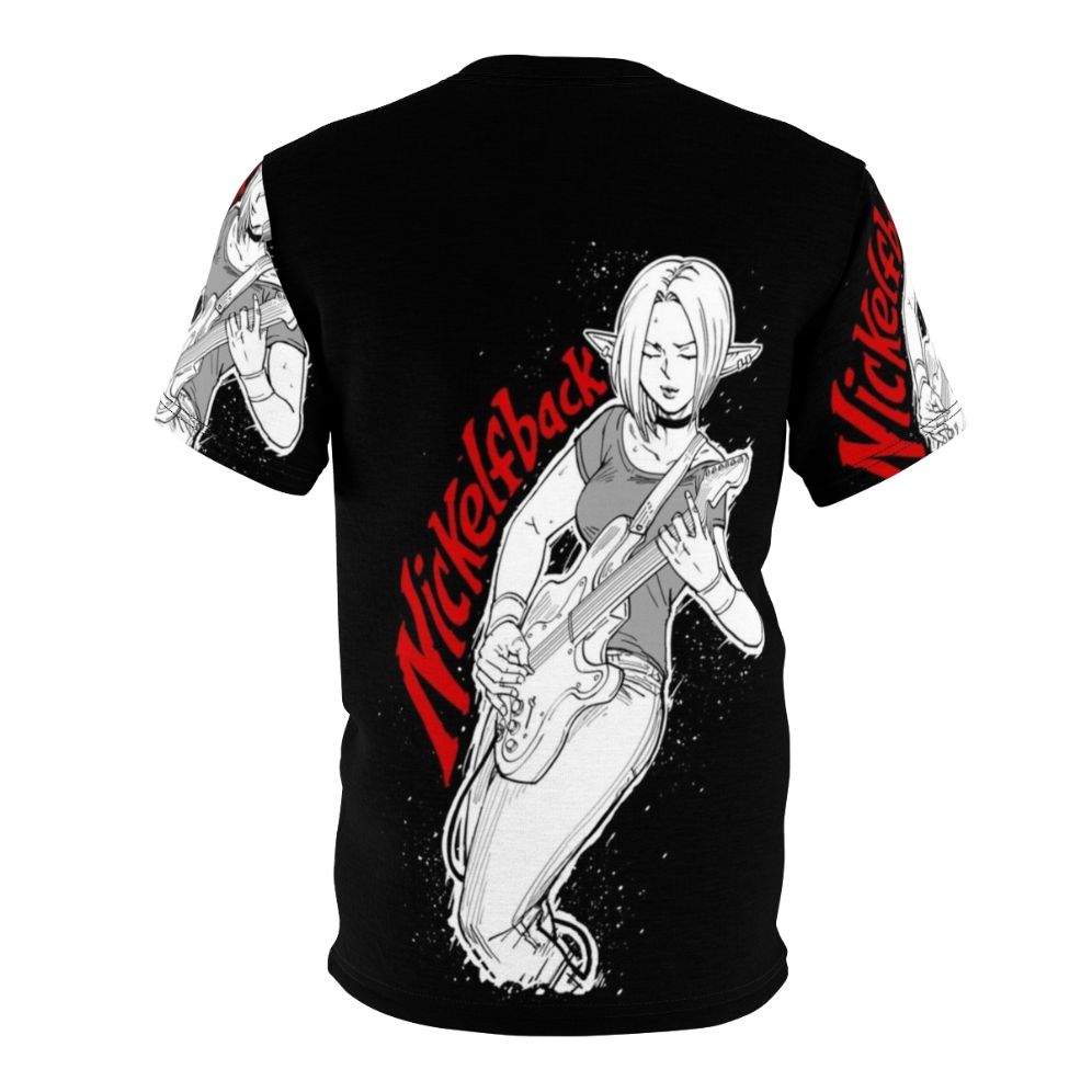 Magical elf rock band graphic t-shirt featuring a fantasy music parody design - Back