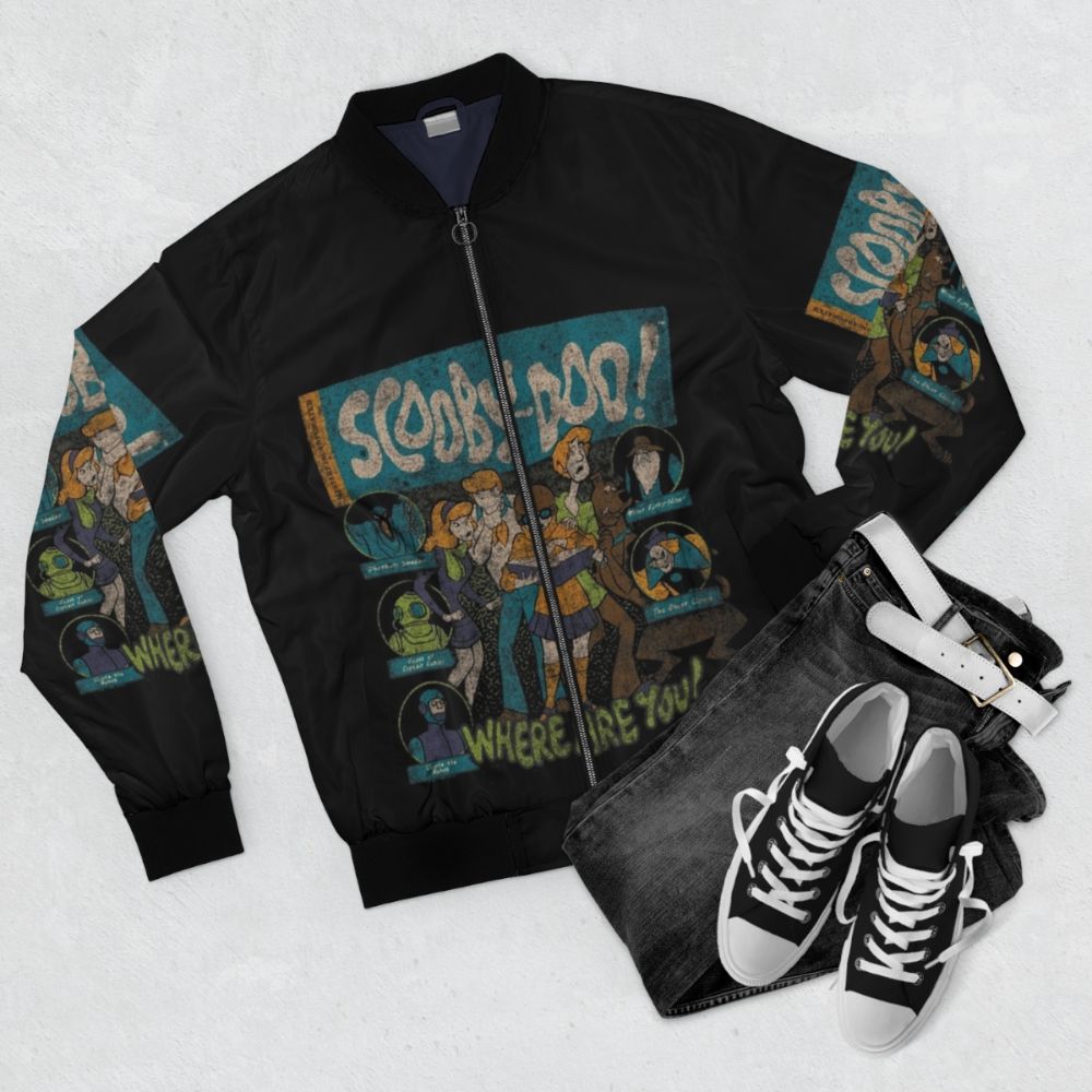 Vintage Cartoon Bomber Jacket featuring Scooby and the Gang - Flat lay