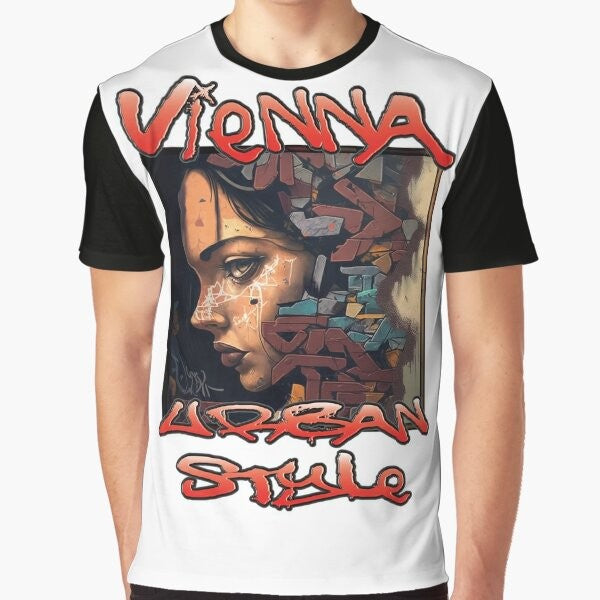 Vibrant and expressive Vienna urban street art graphic t-shirt