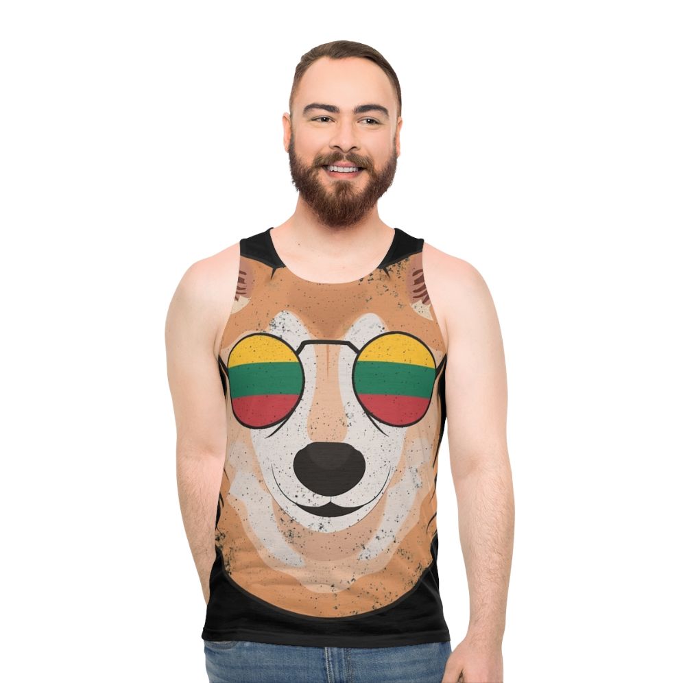 Vintage patriotic shiba inu tank top with lithuanian flag - men