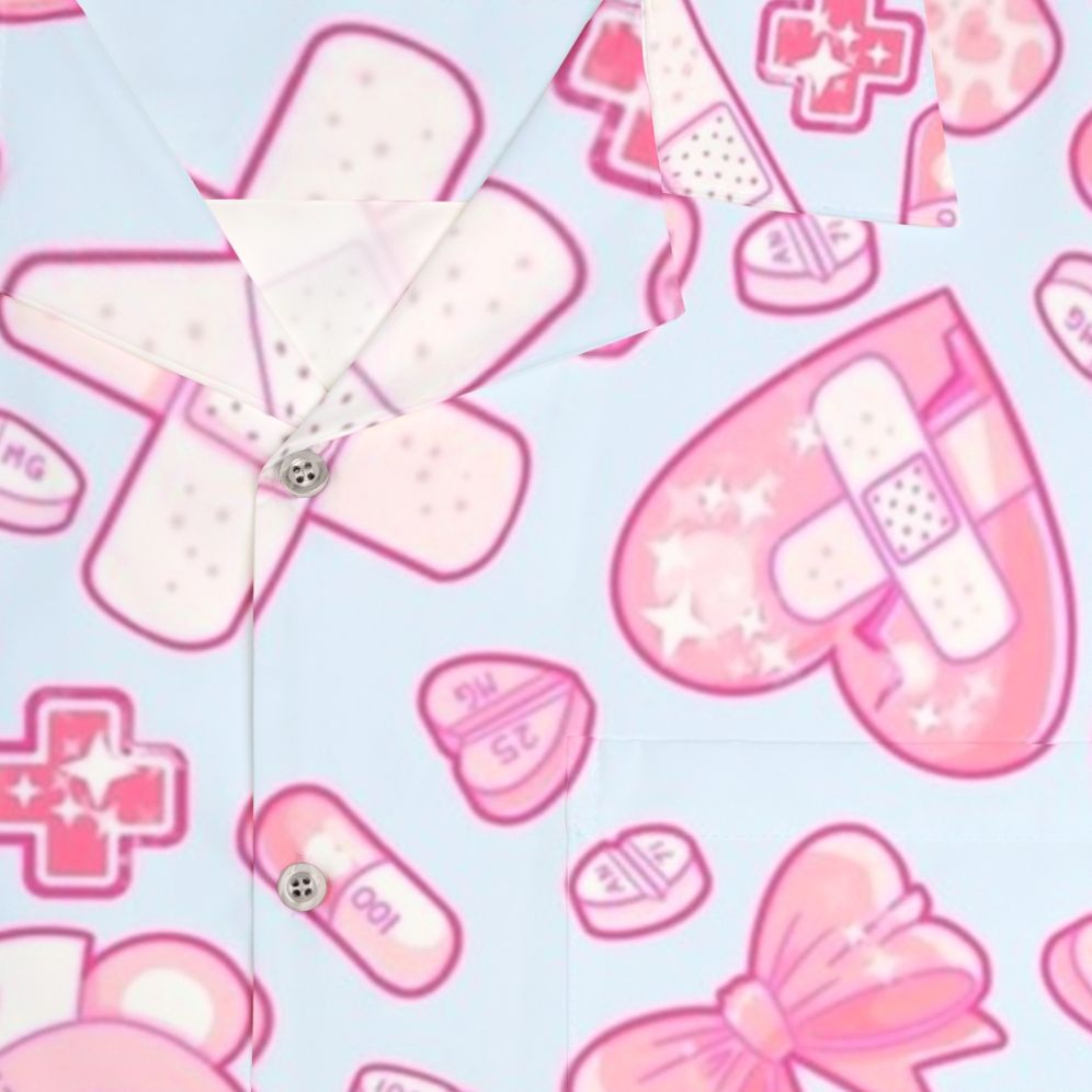 Sickly Sweet Pastel Goth Hawaiian Shirt with Medical Horror and Yume Kawaii Vibe - Detail