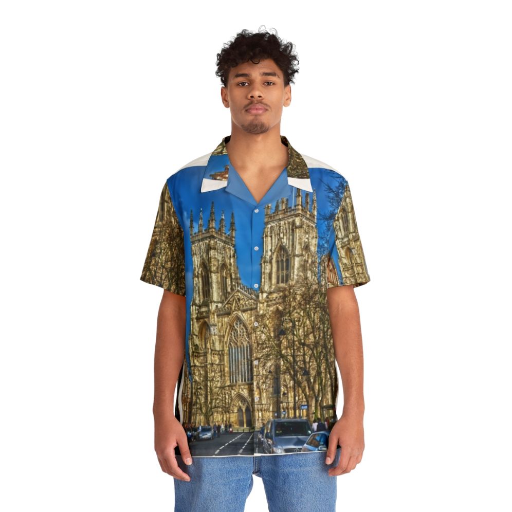 York Minster in England captured in a breathtaking HDR photograph, showcased on a vibrant Hawaiian shirt - People Front