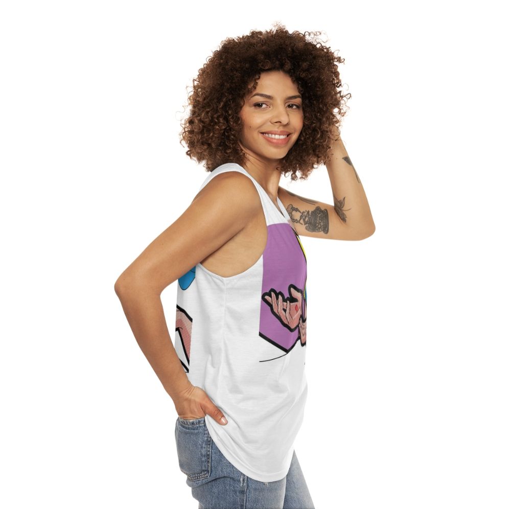 Down the Rabbit Hole Unisex Tank Top with Alice in Wonderland Inspired Design - women side