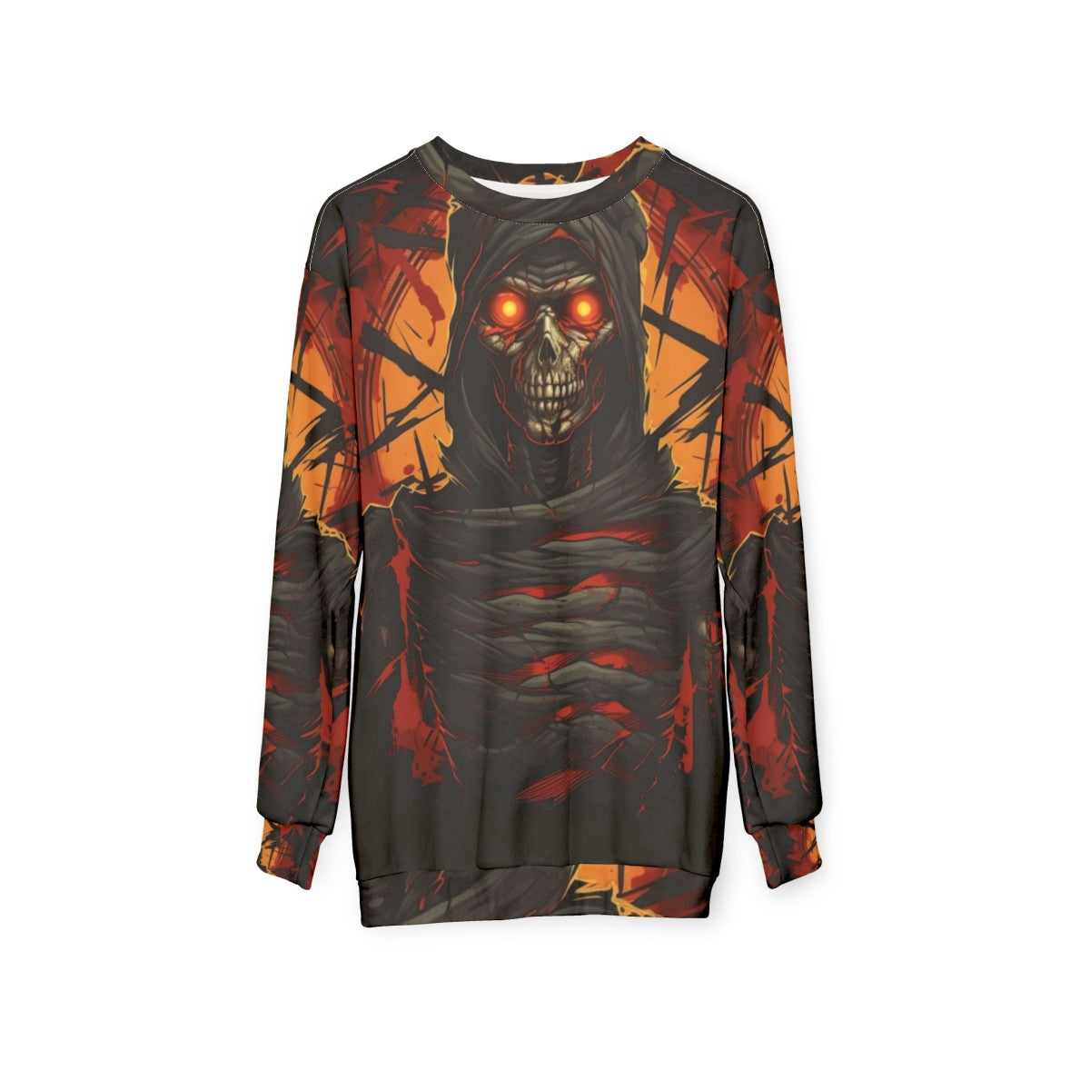 Sinister 'Writhing Darkness' sweatshirt with dark, gothic design - hanging