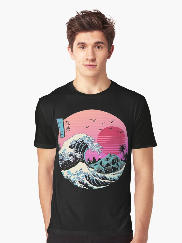 Retro Wave Graphic T-Shirt featuring a cool, 80s Japanese inspired design - Men