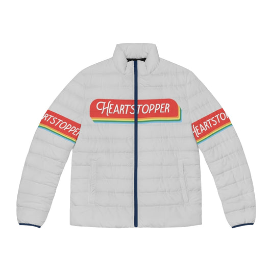 Heartstopper Pride Puffer Jacket featuring iconic characters from the hit Netflix series