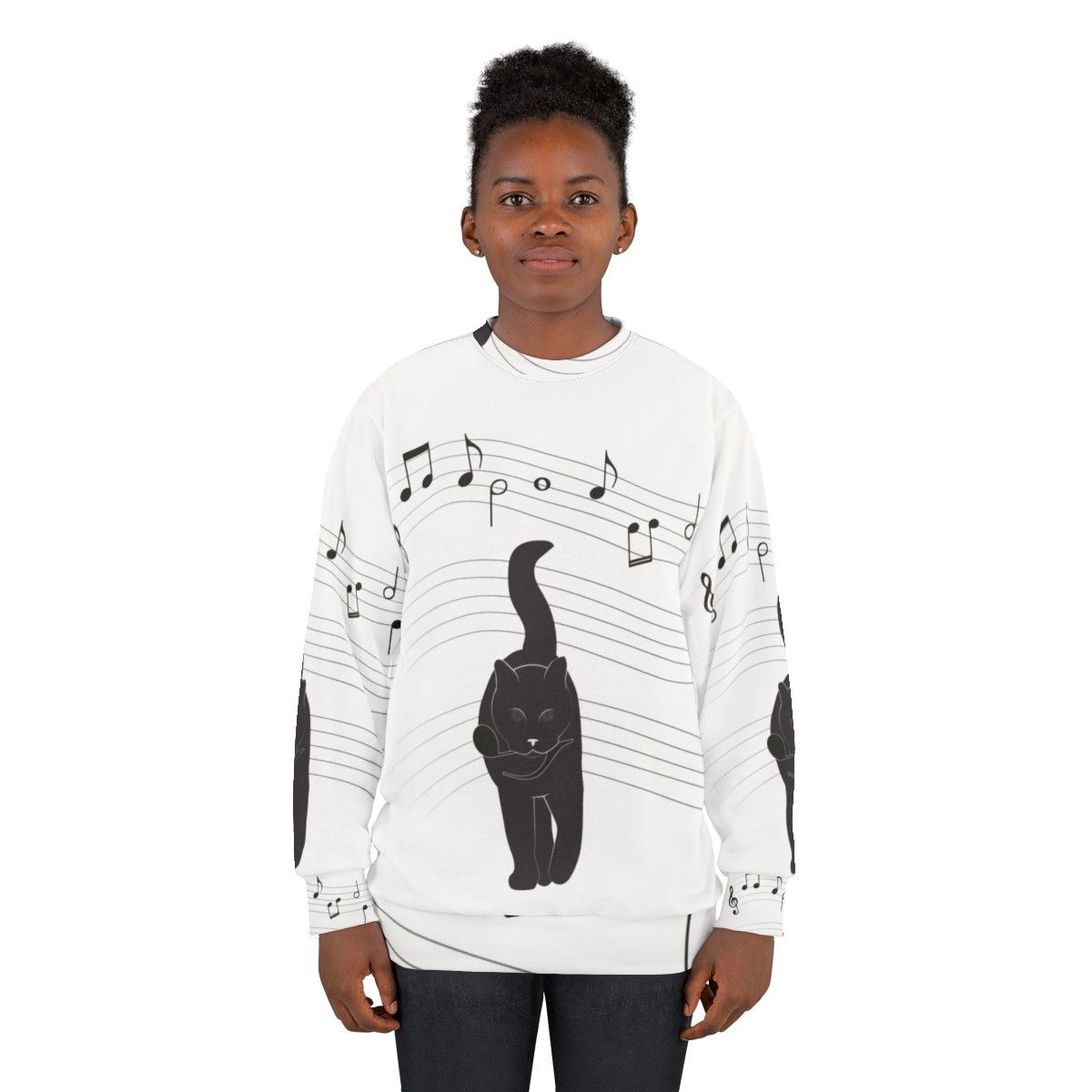 Hunter Sweatshirt with Music Notes and Cats - women