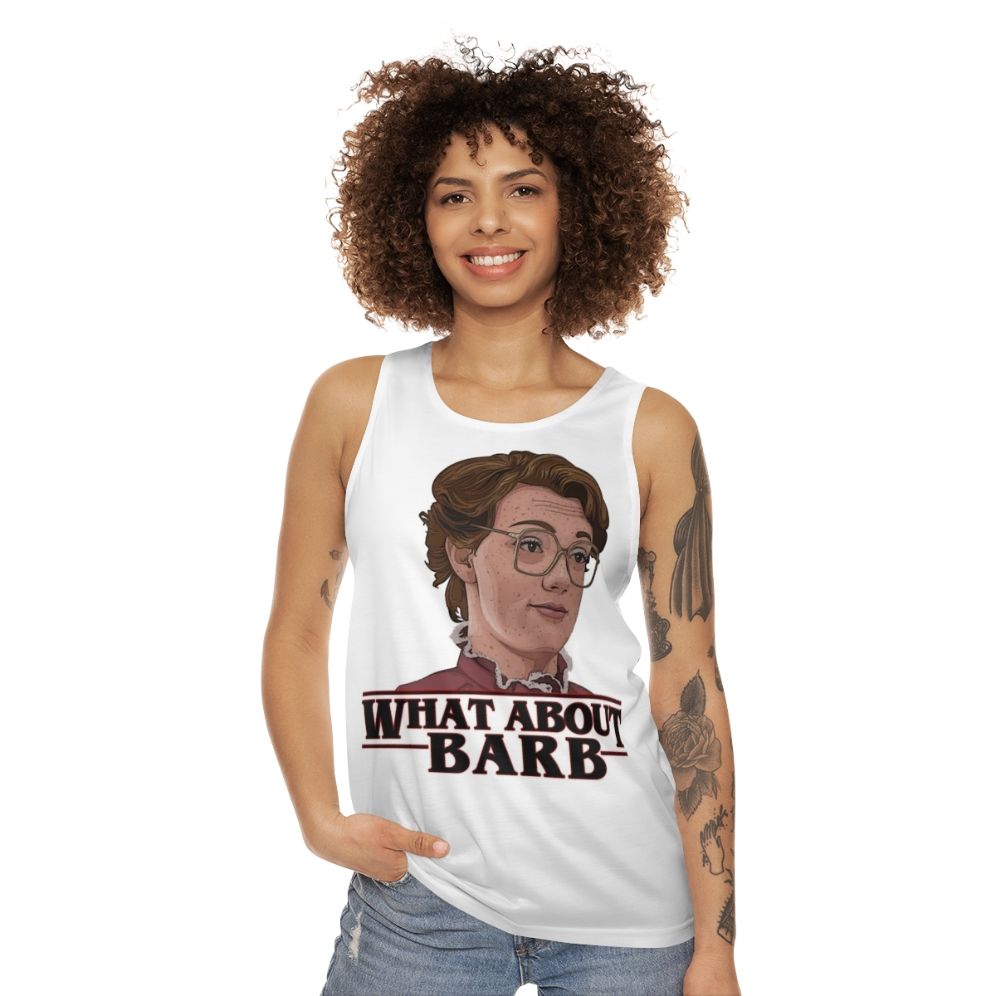 Unisex Stranger Things Netflix Tank Top featuring "What About Barb" design - women