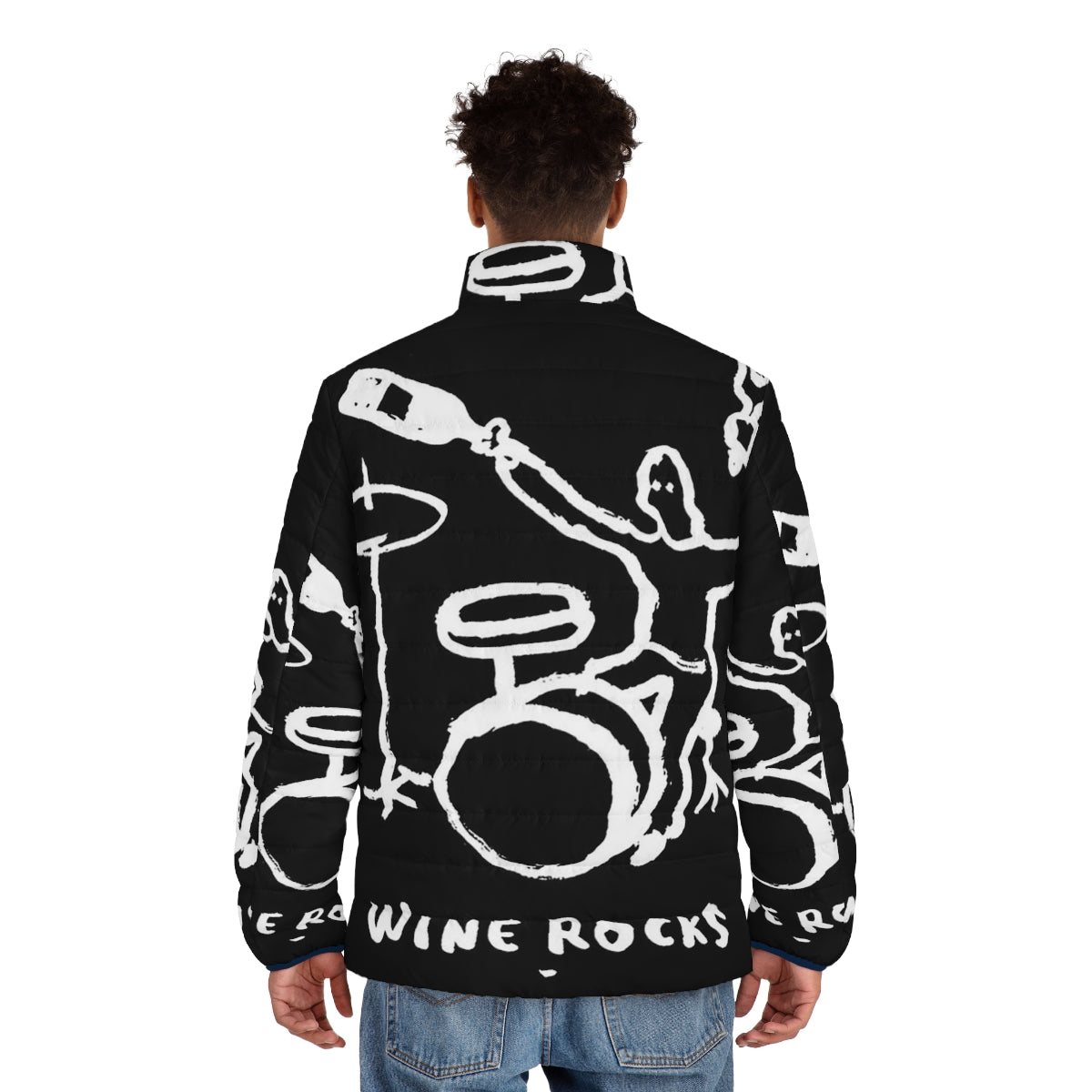 Rocks Wine Puffer Jacket featuring a music and wine inspired design - men back