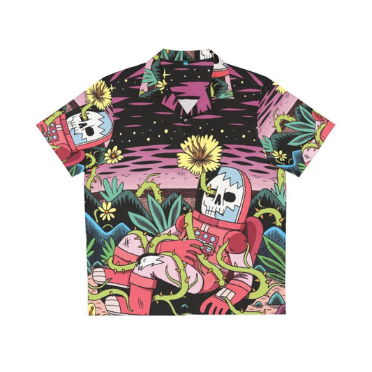 hawaiian flower astronaut skeleton shirt cosmic space themed