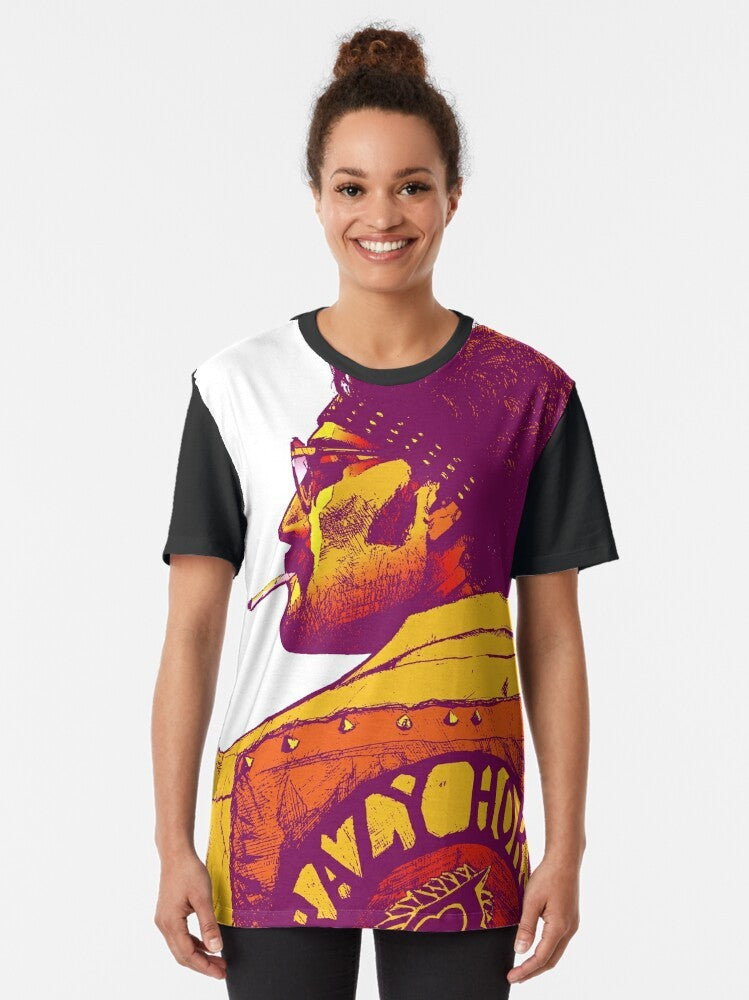 Shogun-inspired graphic t-shirt featuring the iconic "Boy" movie scene - Women