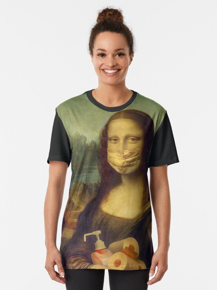 Covid-19 themed Mona Lisa comic graphic t-shirt - Women