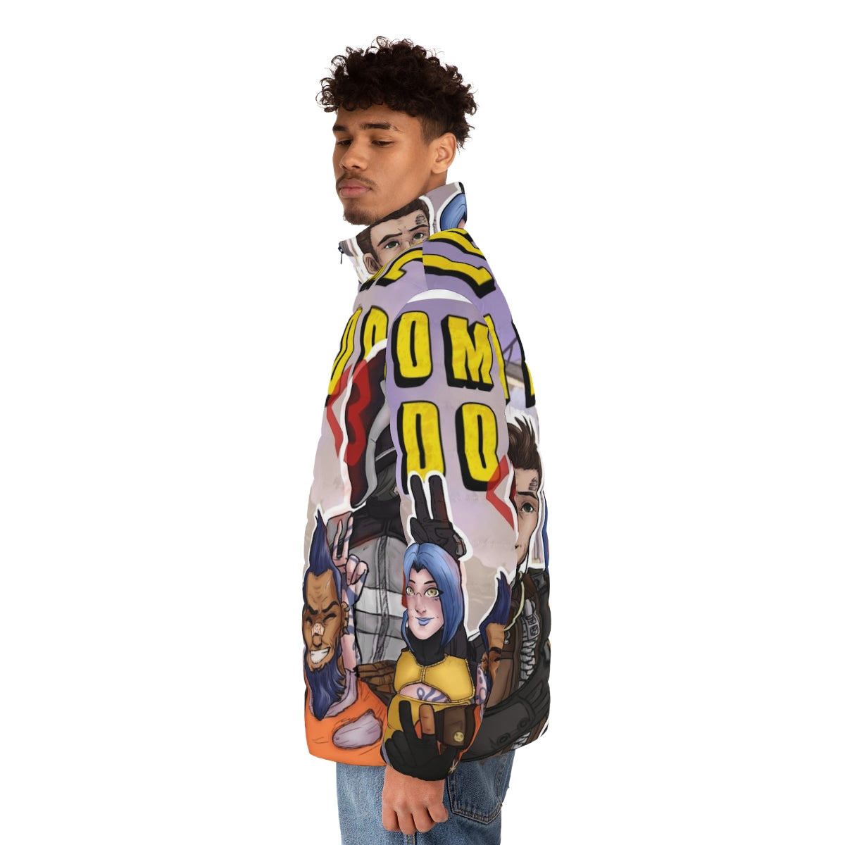 Borderlands Pandora Puffer Jacket featuring Zer0, Maya, Axton, and Salvador - men side left