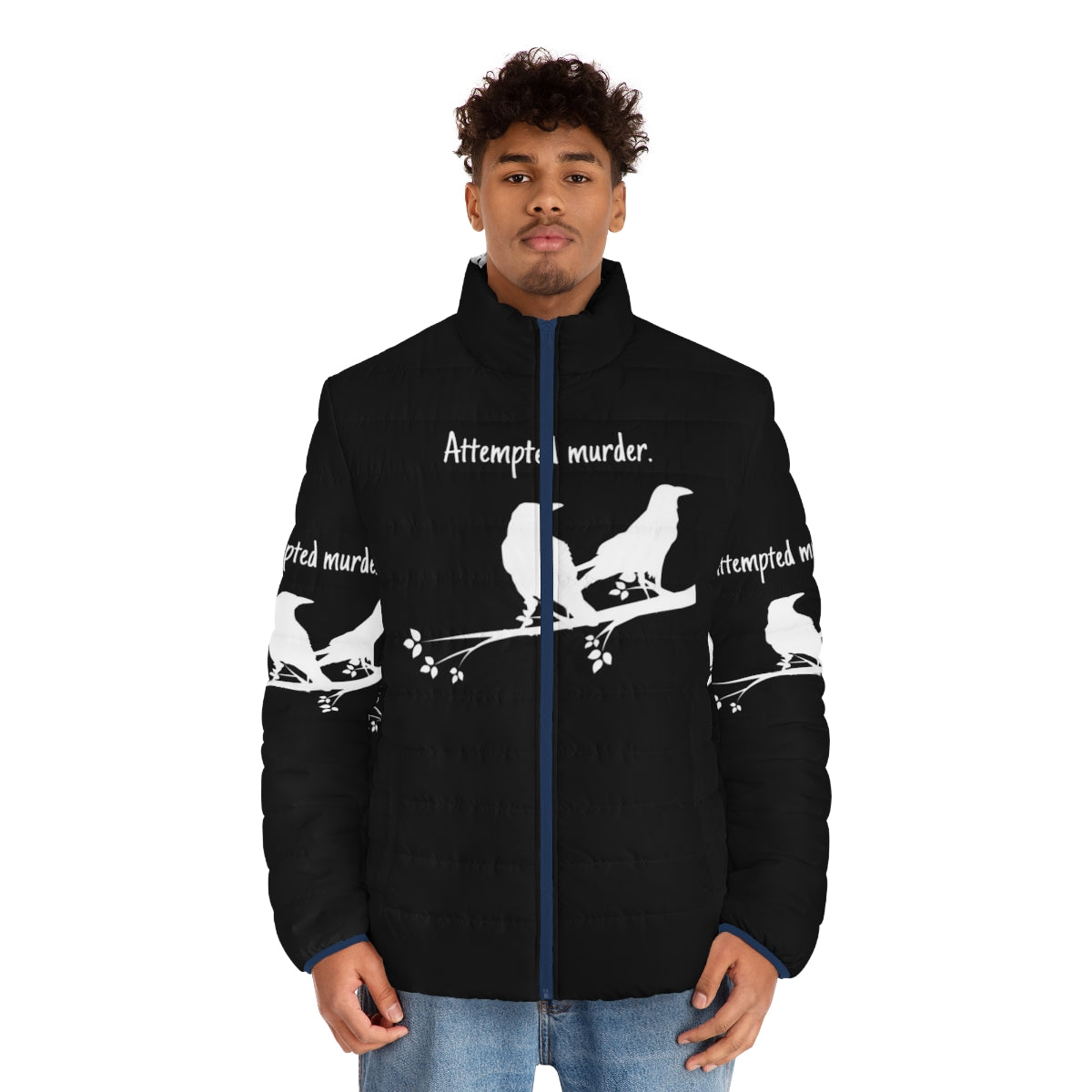 Jezkemp's Attempted Murder Puffer Jacket - Funny Crow and Animal Meme Design - men front