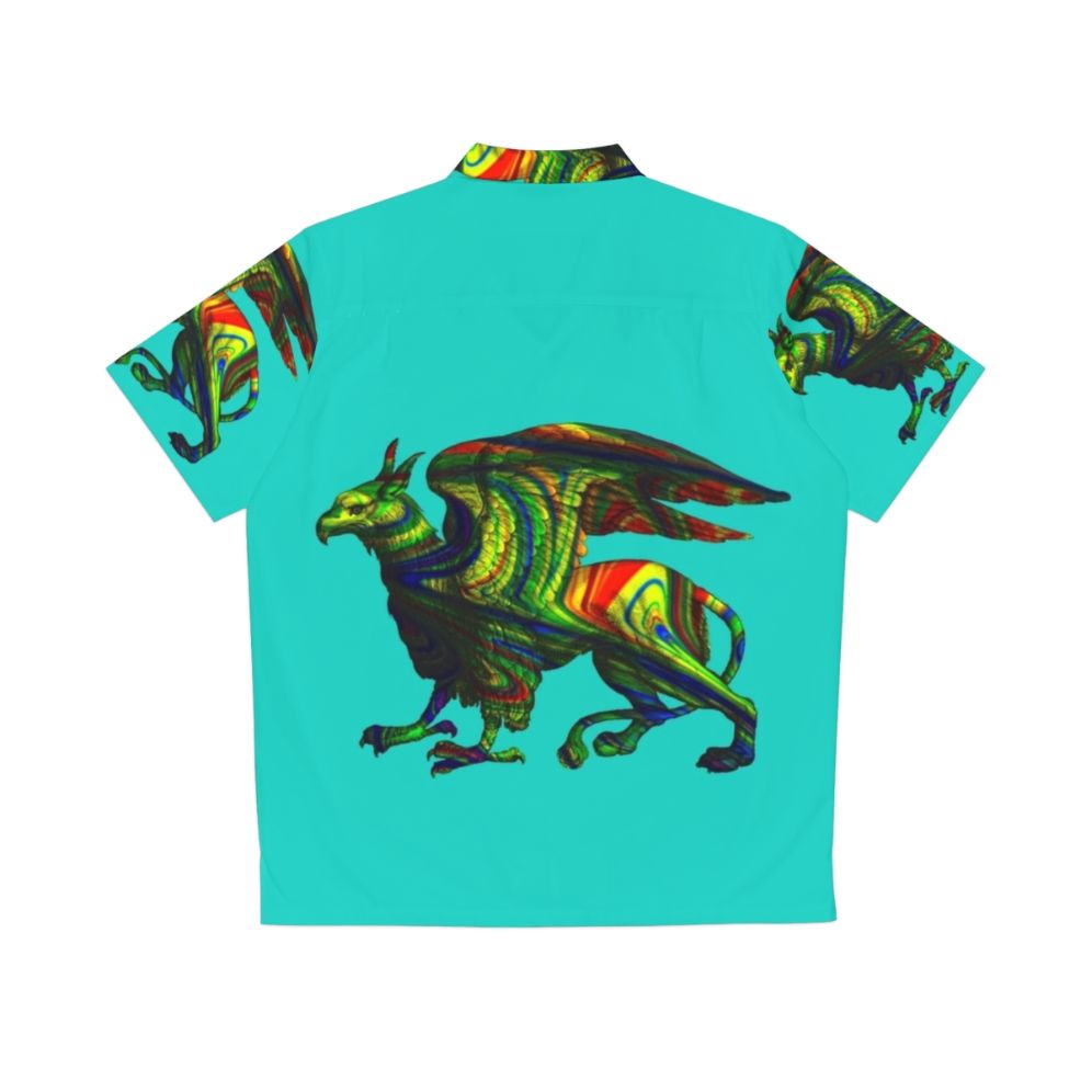 Colorful abstract griffin aqua hawaiian shirt - Back