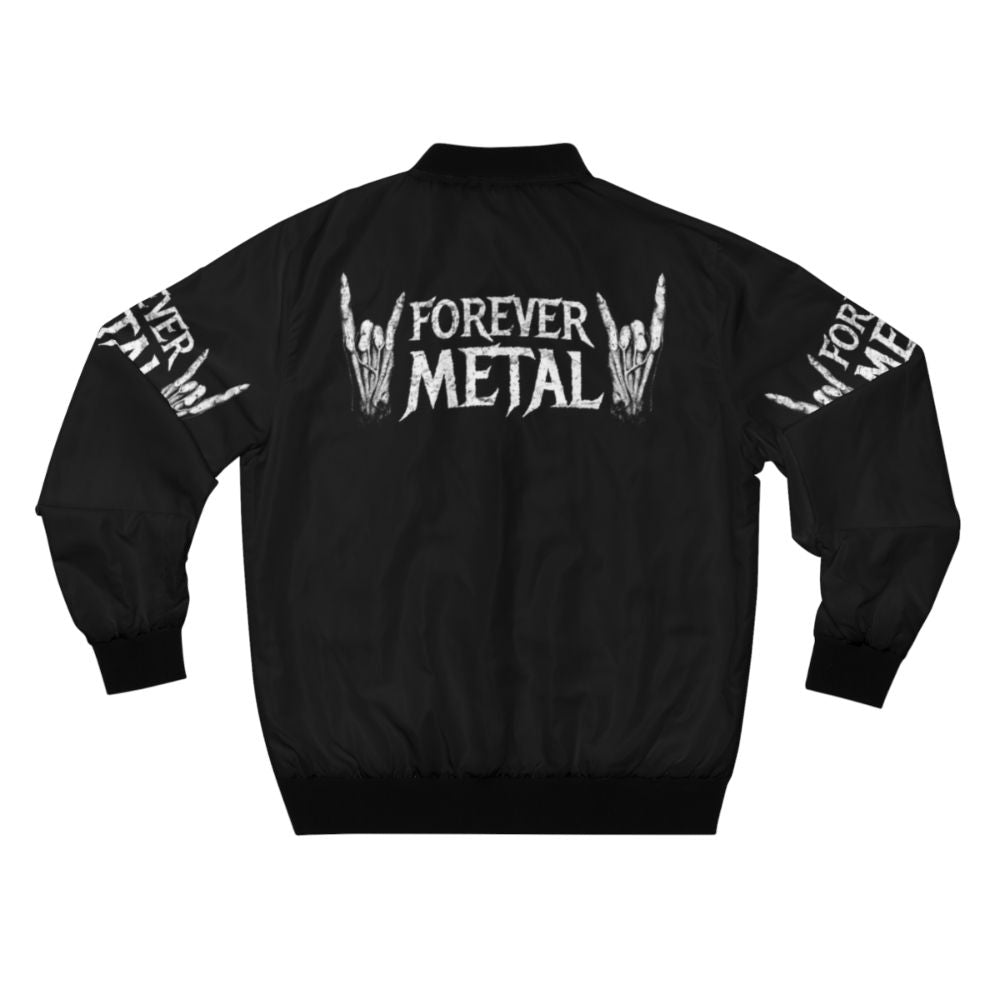 Metalhead wearing a forever metal bomber jacket with heavy metal-inspired design - Back