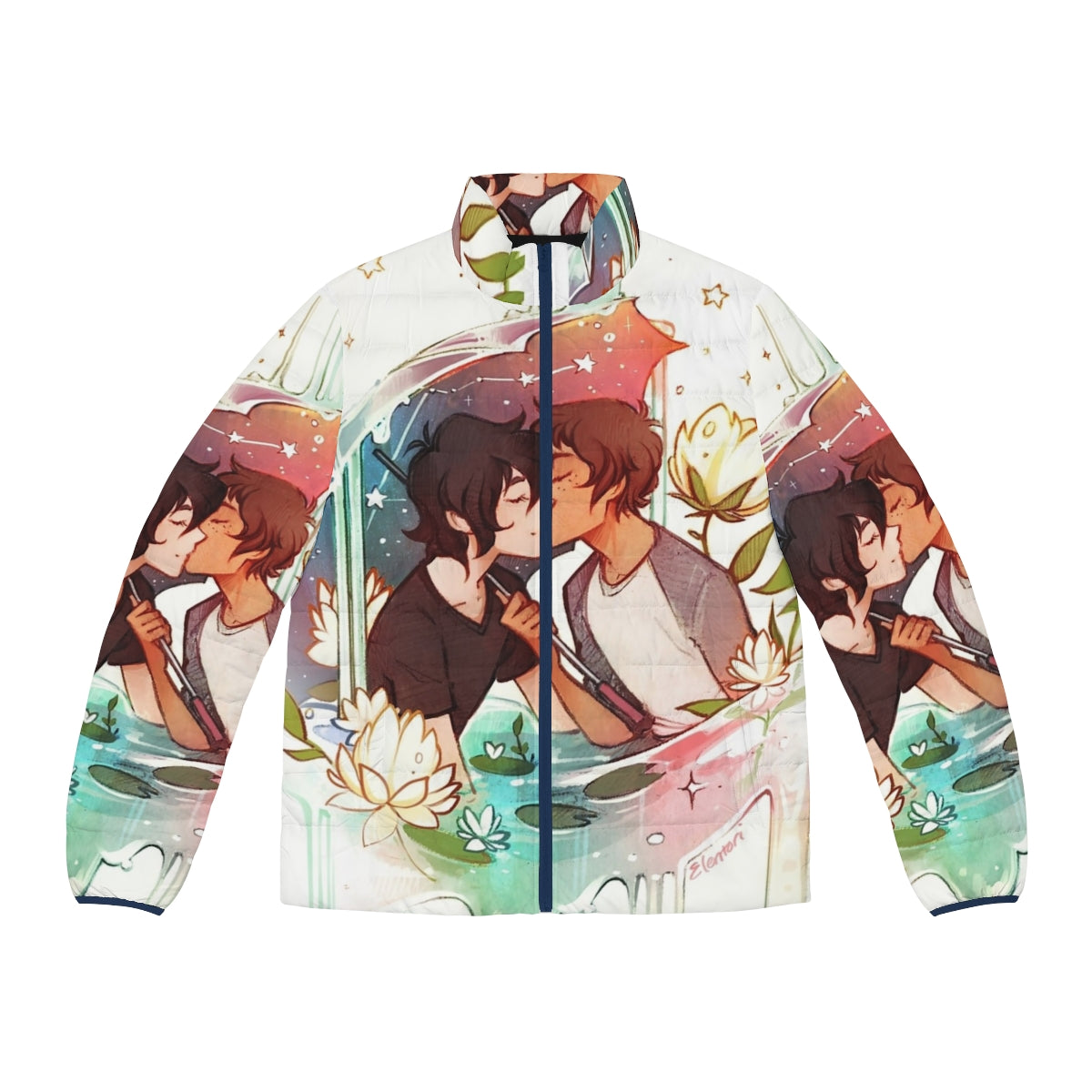 Voltron-themed puffer jacket with focus on Klance characters Keith and Lance