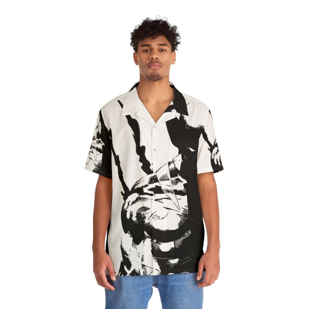 Wolverine X-Men Hawaiian Shirt featuring Logan, Magneto, Xavier, and other Marvel superheroes - People Front