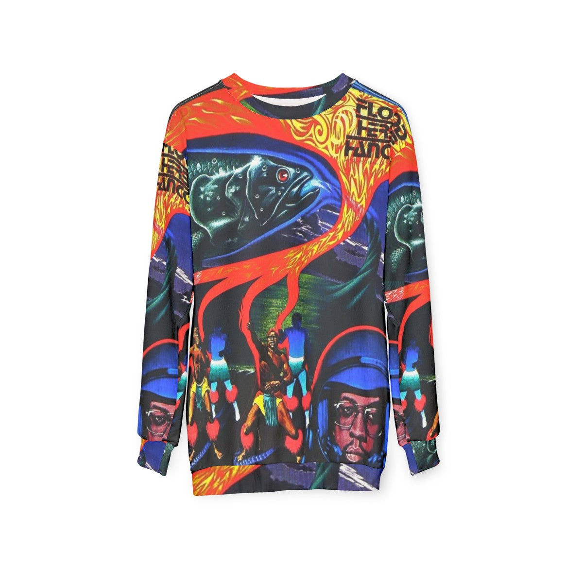 Flood Album Sweatshirt featuring jazz, funk, soul, and blues music design - hanging