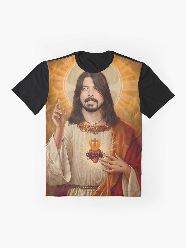 Dave Grohl Graphic T-Shirt with Jesus Imagery - Flat lay