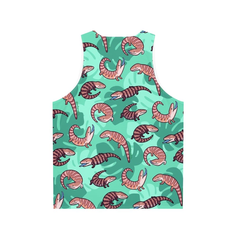 Blue tongue skink cartoon design on unisex tank top - Back