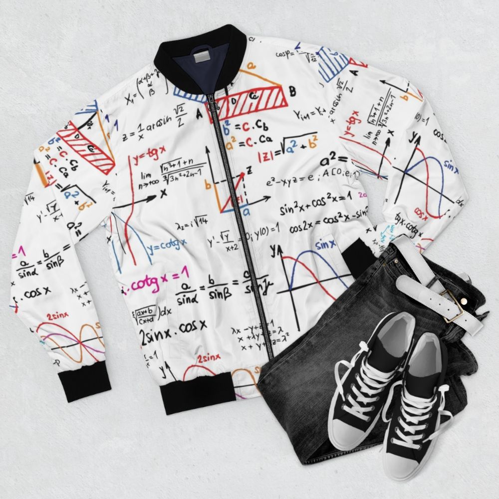 Mathematics Formulas Numbers Bomber Jacket - Flat lay