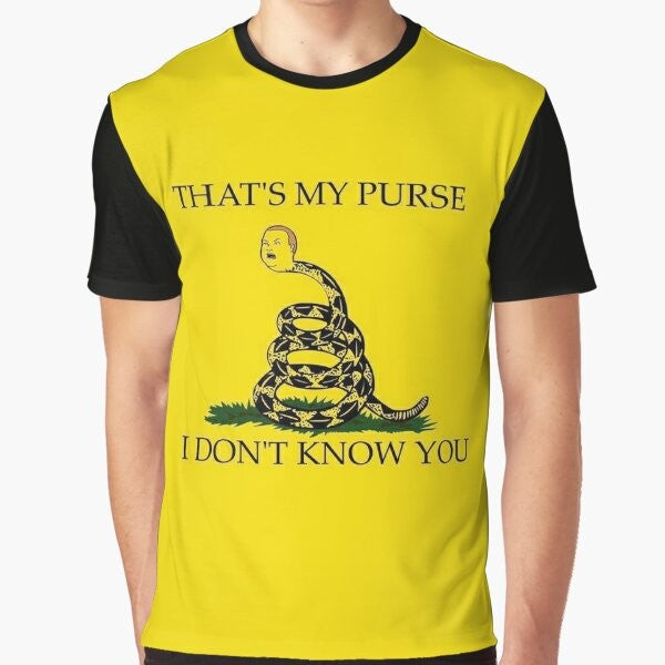 Man yelling "That's my purse! I don't know you!" graphic t-shirt design