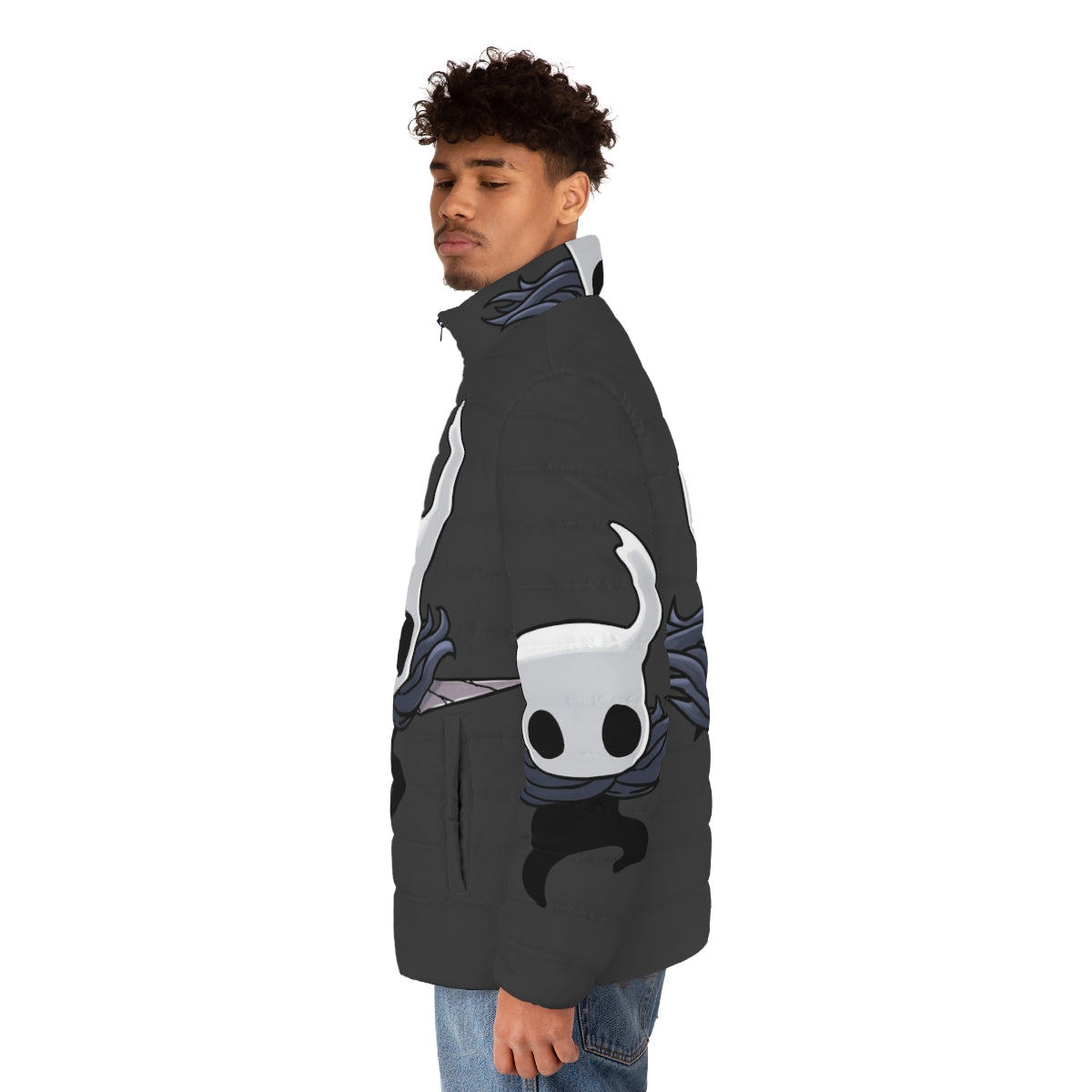 Hollow Knight Attack Puffer Jacket - Dark Fantasy Video Game Merchandise - men side left