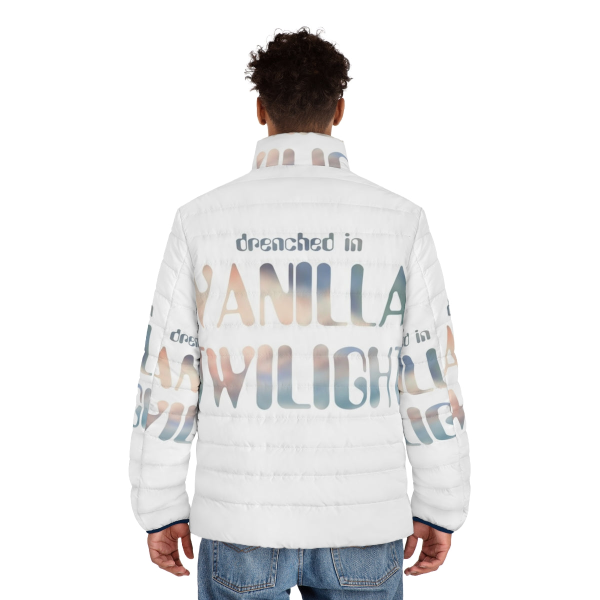 Owl City Vanilla Twilight Puffer Jacket featuring the iconic song lyrics - men back