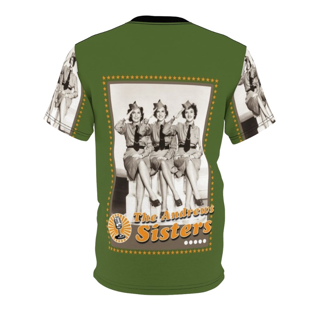 Vintage-style t-shirt featuring a tribute design to the iconic American singing trio, The Andrews Sisters. - Back