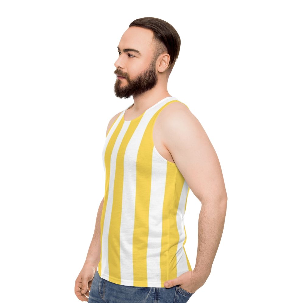 Yellow and white vertical striped unisex tank top - men side