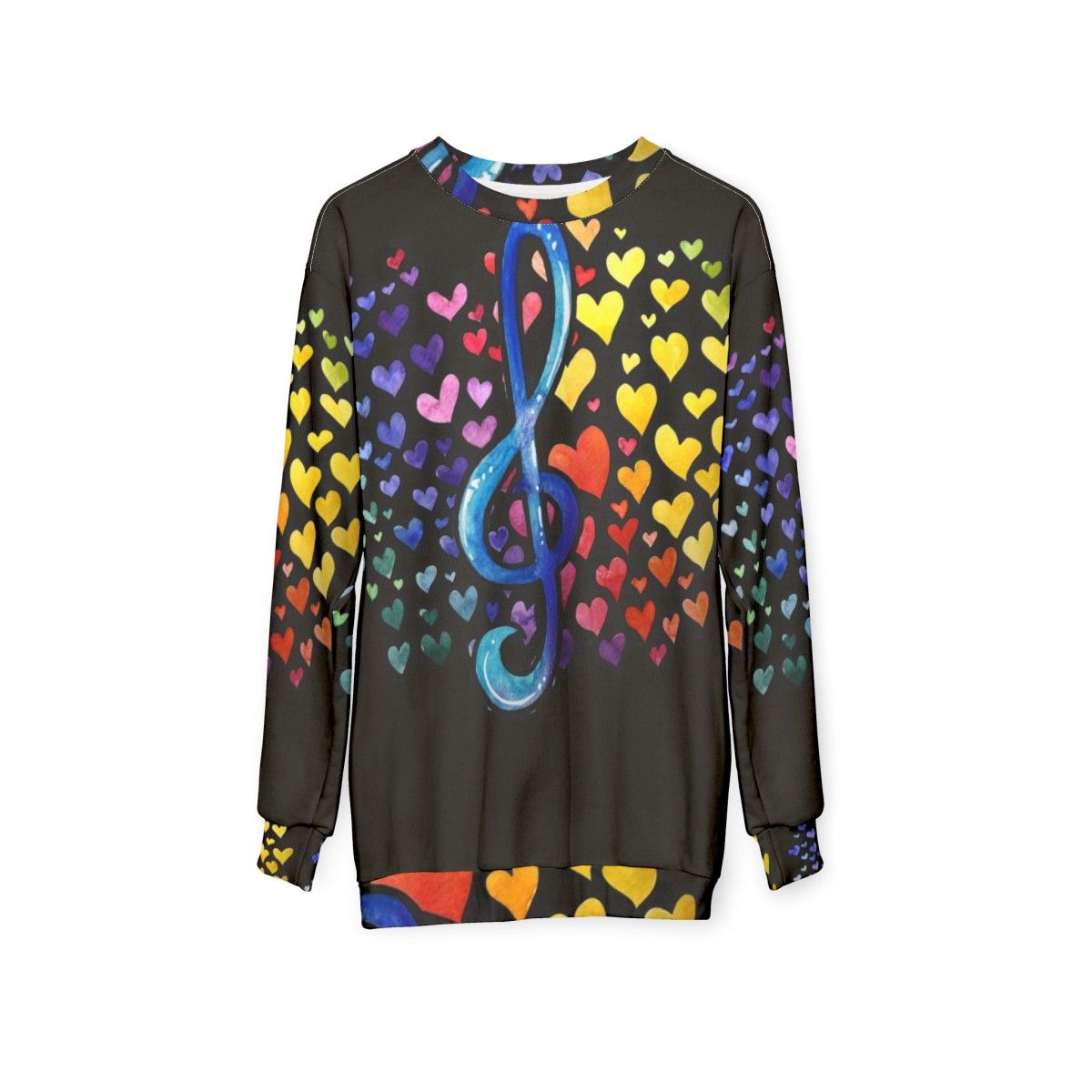 Colorful music love sweatshirt with rainbow design - hanging