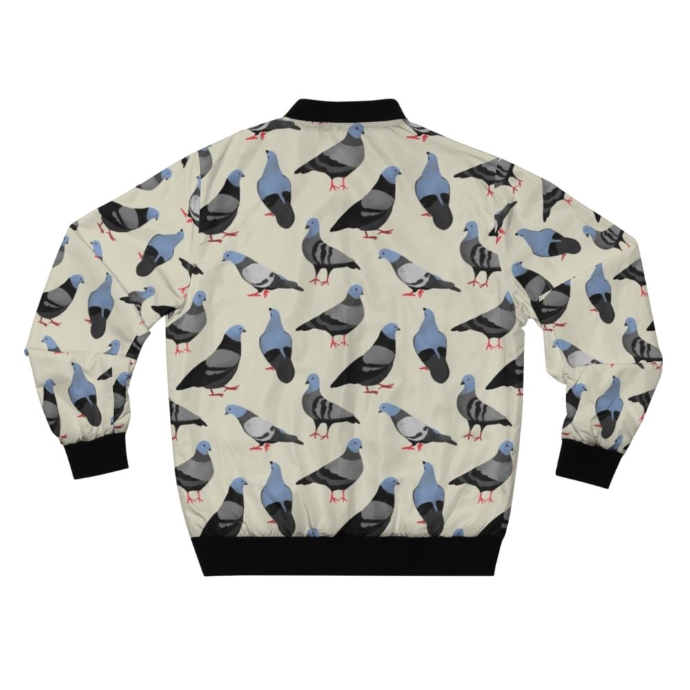 Colorful pigeon bomber jacket with a funky pattern, perfect for bird lovers in New York - Back