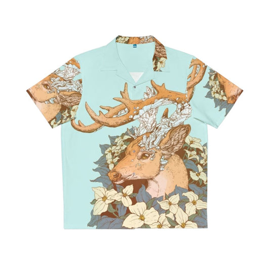 Non typical blue quartz buck with antlers and trillium flowers on a Hawaiian shirt