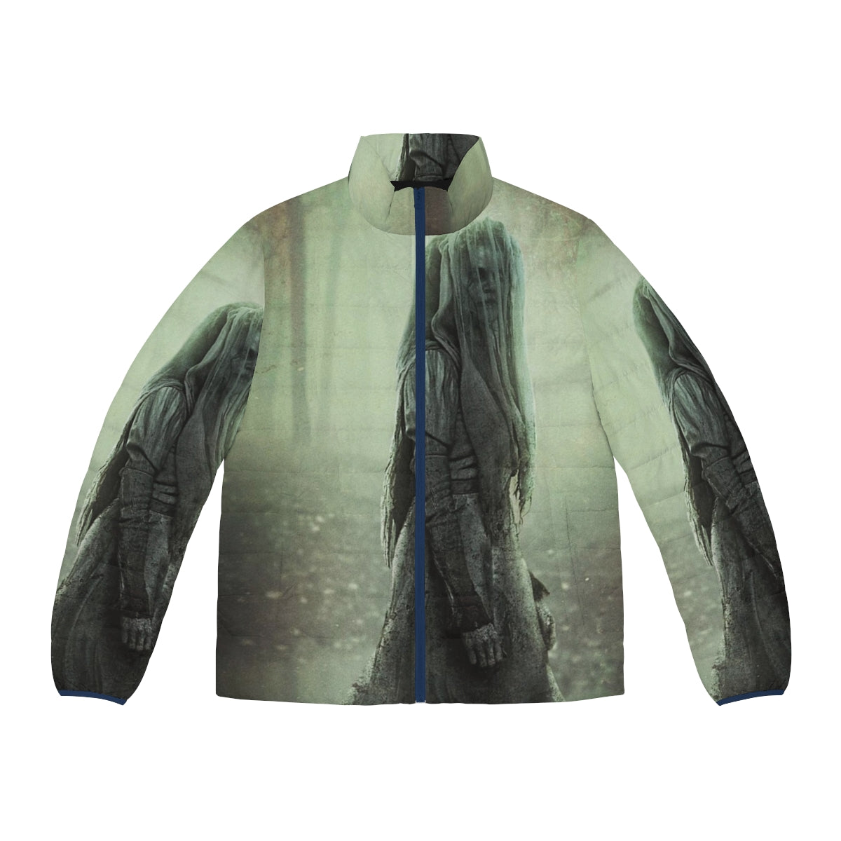 La Llorona Halloween Puffer Jacket featuring haunted forest creatures