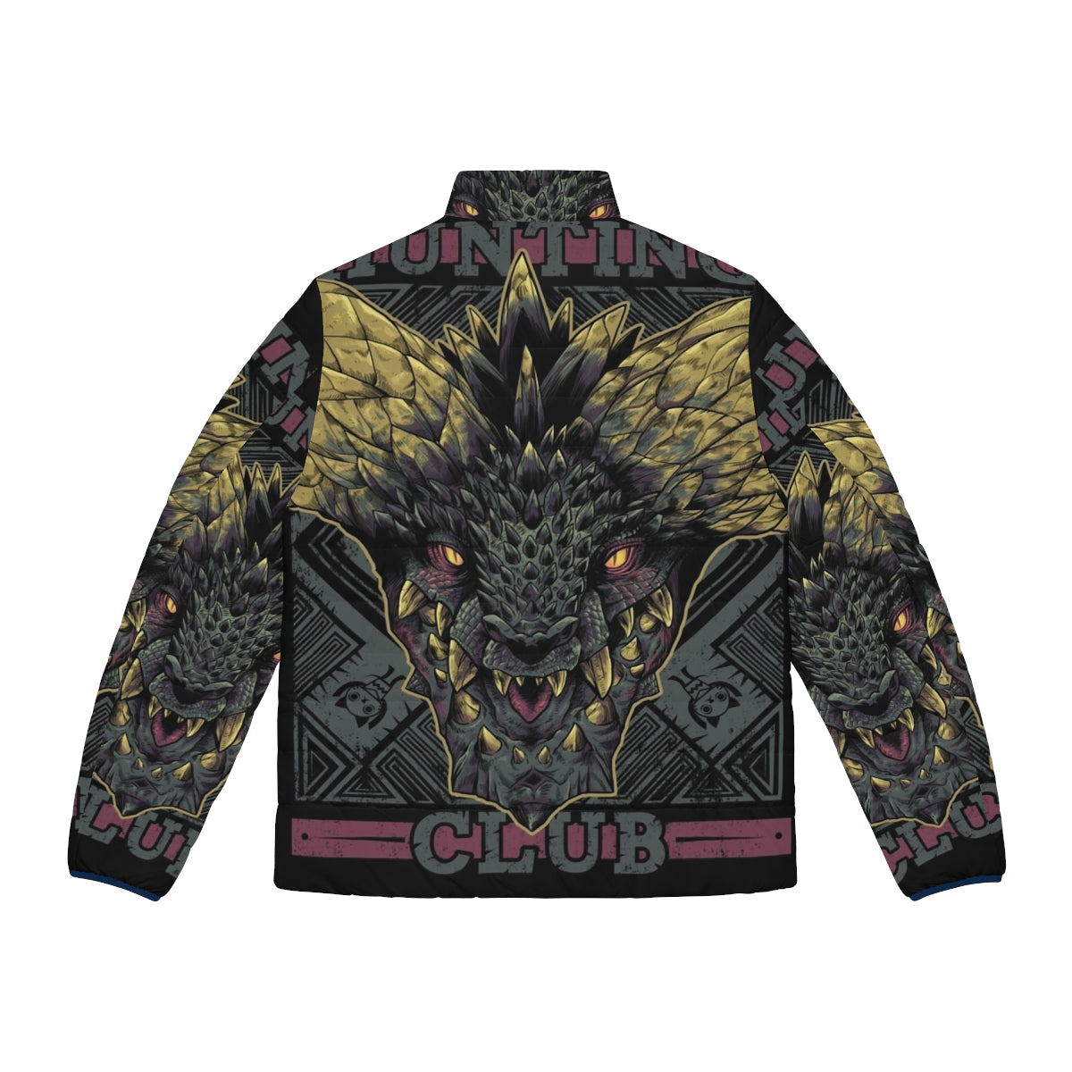 Monster Hunter Nergigante Puffer Jacket featuring the iconic dragon-like Nergigante from the game - Back