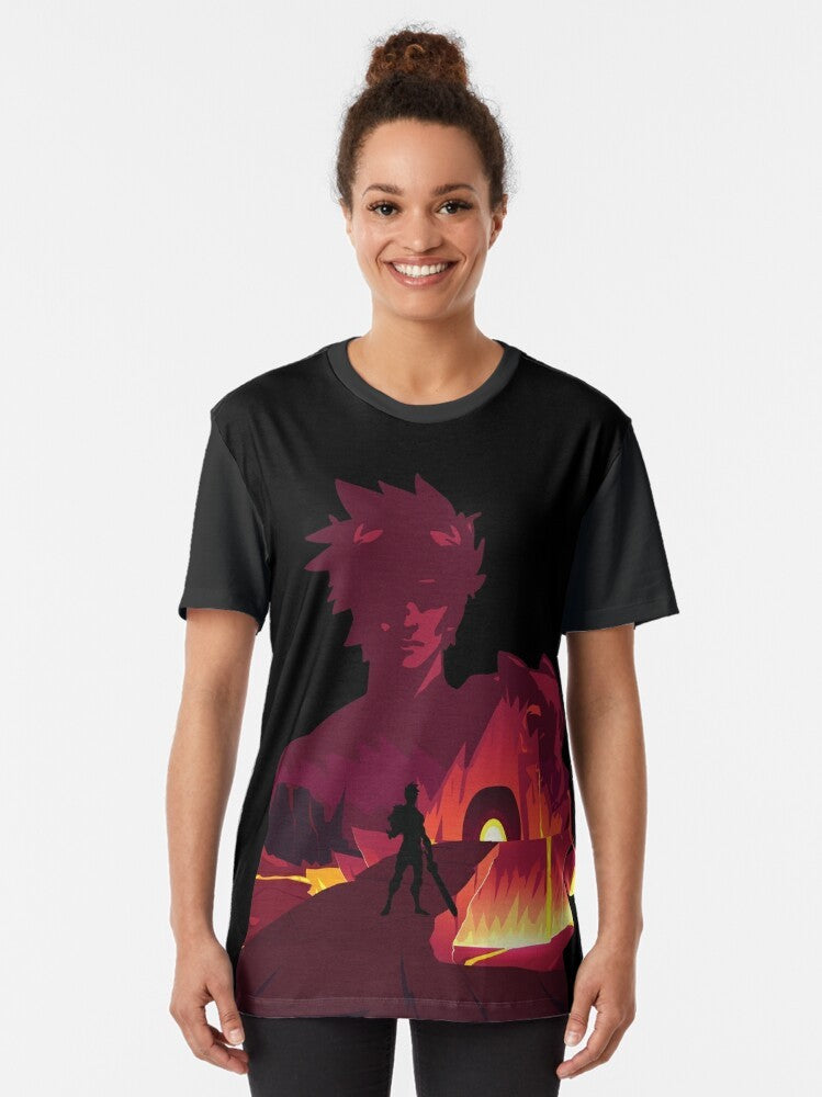 Zagreus - Hades "Negative Illusion" Graphic T-Shirt featuring a double exposure, vector art design of the character Zagreus from the Hades video game. - Women