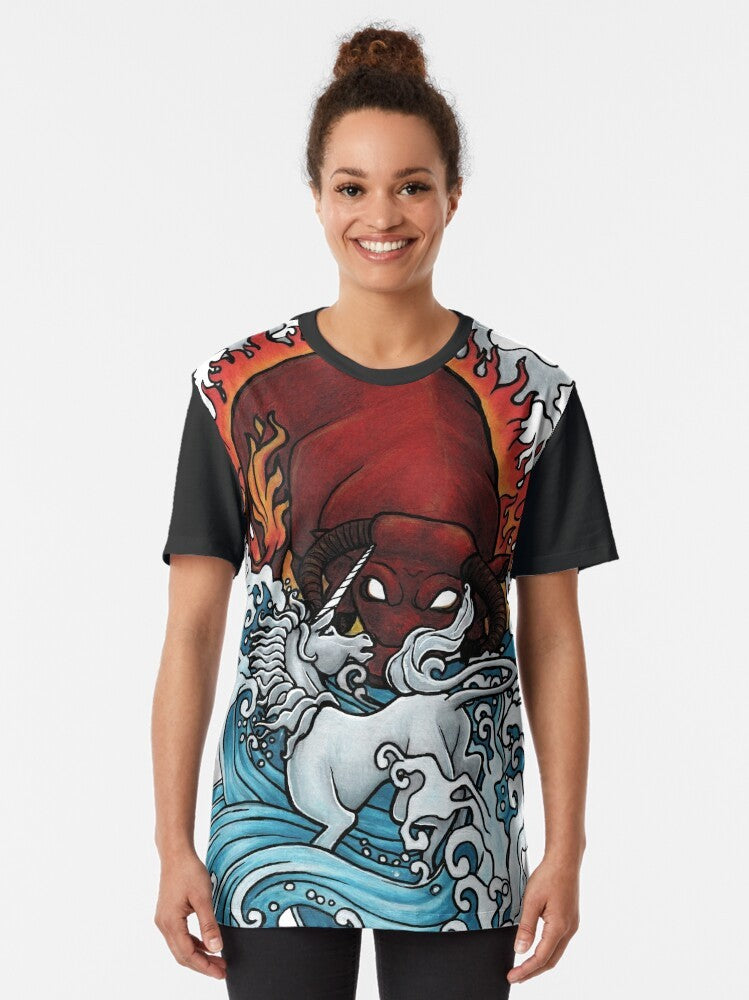 Graphic design of a unicorn and a bull on a t-shirt - Women