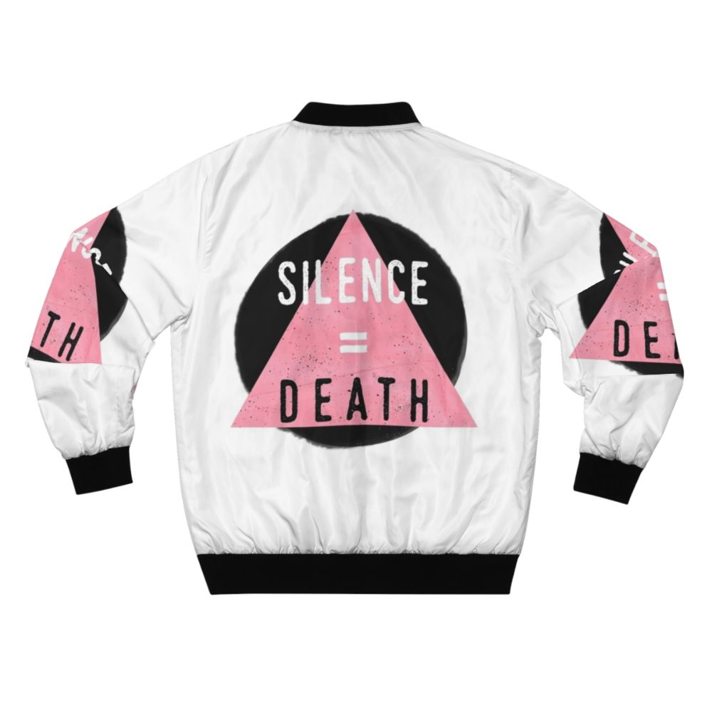 Silence=Death LGBT pride bomber jacket with rainbow colors - Back