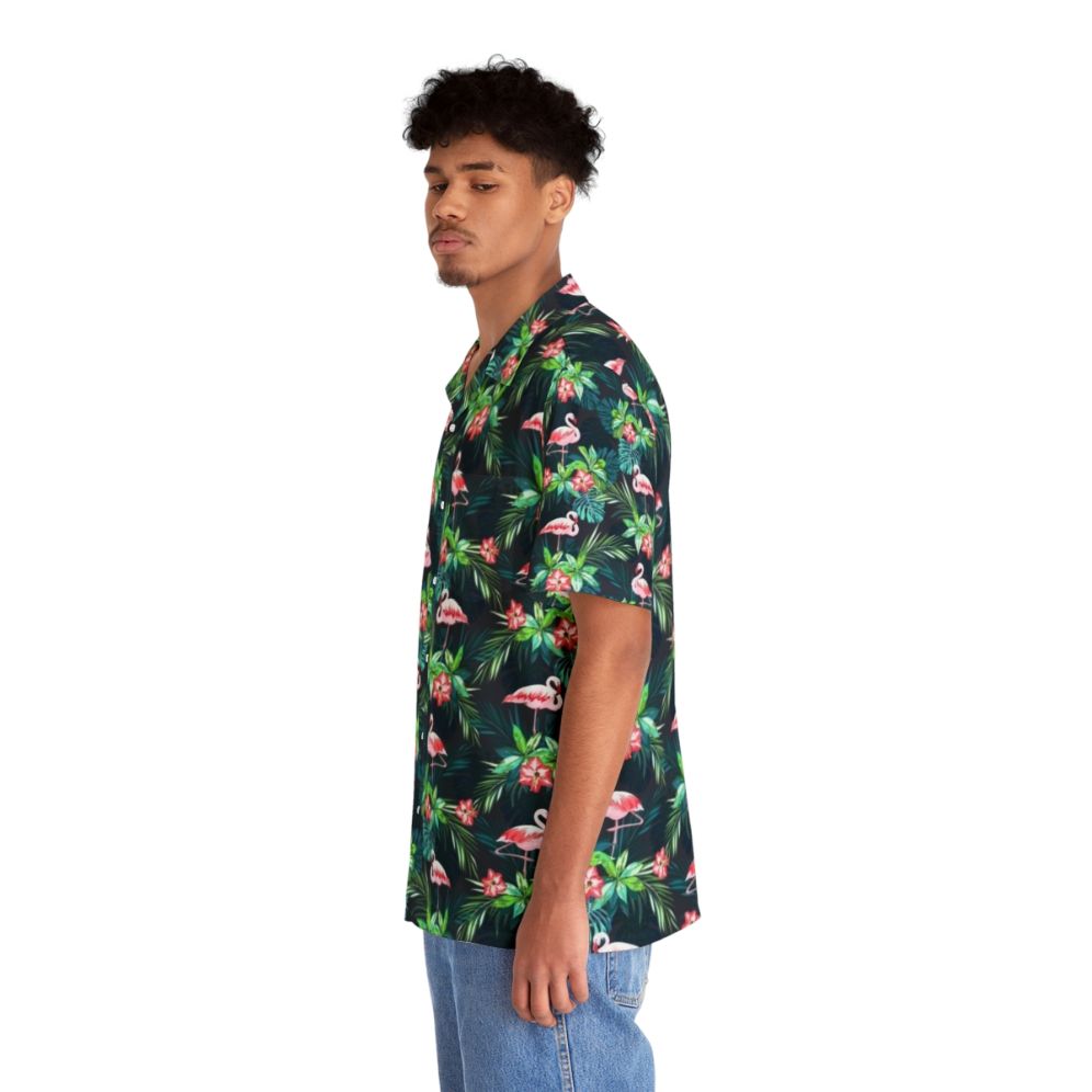 Bright flamingo Hawaiian shirt with tropical pattern - People Left